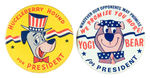 "HUCKLEBERRY HOUND/YOGI BEAR" FOR PRESIDENT LARGE LITHO CAMPAIGN BUTTON PAIR.