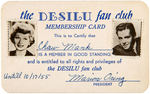 LUCILLE BALL & DESI ARNAZ "THE DESILU FAN CLUB MEMBERSHIP CARD."