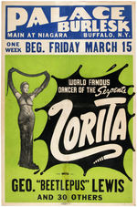 "ZORITA" BURLESQUE SHOW WINDOW CARD.