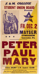 PETER, PAUL & MARY CONCERT WINDOW CARD.