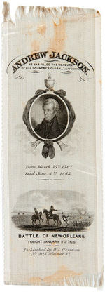 ANDREW JACKSON 1845 SILK MEMORIAL RIBBON.