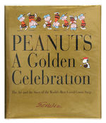 CHARLES SCHULZ SIGNED "PEANUTS - A GOLDEN CELEBRATION" BOOK WITH SNOOPY SKETCH.