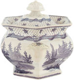 WILLIAM HENRY HARRISON 1840 COVERED BOWL COLUMBIAN STAR PATTERN IN SCARCE PURPLE COLOR.