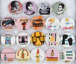 AMNESTY INTERNATIONAL 19 BADGE-A-MINIT BUTTONS FROM 1981 AND 1989 MANY HAND COLORED.
