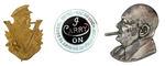 CHURCHILL TWO METAL PORTRAIT BADGES AND RARE "I CARRY ON" LAPEL STUD.