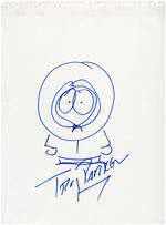 "SOUTH PARK" KENNY McCORMICK SIGNED SKETCH BY SERIES CO-CREATOR TREY PARKER.