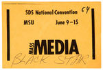 “S.D.S. NATIONAL CONVENTION” MEDIA CREDENTIALS FROM M.S.U.