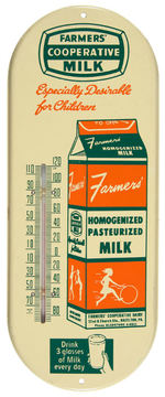 “FARMERS’ MILK” TIN STORE SIGN/THERMOMETER.