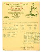 "ADVENTURES OF TARZAN" ELMO LINCOLN THEATER BOOKING LETTERHEAD.