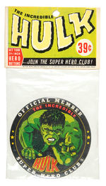 "THE INCREDIBLE HULK - OFFICIAL MEMBER SUPERHERO CLUB" BAGGED BUTTON.