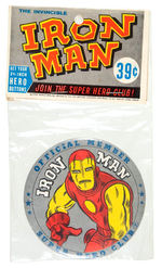 "IRON MAN - OFFICIAL MEMBER SUPERHERO CLUB" BUTTON.