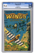 WINGS COMICS #51 NOVEMBER 1944 CGC 9.6 OFF-WHITE PAGES MILE HIGH COPY.