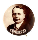 "JAMES M. COX" SCARCE REAL PHOTO BUTTON.