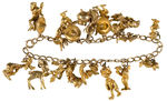 KRASNE CO. 10K GOLD CHARM BRACELET WITH 16 DISNEY CHARACTERS FROM 1946.