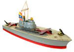 WWII "KEYSTONE AIRCRAFT CARRIER WITH FLYING PLANES" BOXED TOY.