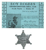 "ROY ROGERS STRAIGHT SHOOTERS SERIAL CLUB" MOVIE PUNCH CARD WITH BADGE.