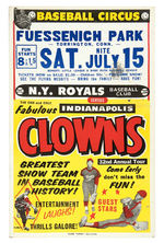 "BASEBALL CIRCUS/N.Y. ROYALS vs. INDIANAPOLIS CLOWNS" WINDOW CARD.