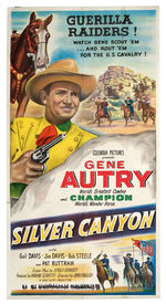 GENE AUTRY "SILVER CANYON" LINEN-MOUNTED 3-SHEET MOVIE POSTER.