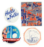 NEW YORK WORLDS FAIR 1939 FAN/STICKERS/COASTER/TAG.