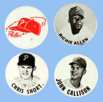 PHILADELPHIA PHILLIES PLAYERS AND LOGO GROUP OF FOUR BUTTONS.