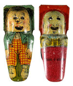 TEN LITHO TIN CLICKERS INCLUDING TWO WITH MOVABLE FACES, ALL FROM 1930s.