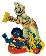 CLOWN AND GOLLIWOG DIE-CUT LITHO TIN MECHANICAL CLICKER.