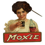 “MOXIE” CLASSIC LARGE DIE-CUT LITHO TIN STICKPIN CIRCA 1915.