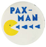 EARLY VIDEO GAME ICON CONVERTED TO “PAX-MAN” PEACE BUTTON.