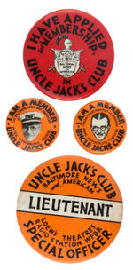 "UNCLE JACK'S CLUB/BALTIMORE NEWS AND AMERICAN/LOEW'S THEATERS CLUB BUTTONS.