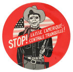 ANTI-REAGAN FRENCH CANADIAN 1983 BUTTON FROM THE LEVIN COLLECTION.