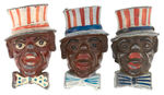 THREE VARIETIES OF BLACK MAN IN TOP HAT AND BOW TIE FIGURAL PENCIL SHARPENERS.