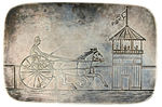 VERY EARLY ENGRAVED ON METAL IMAGE OF HORSE-DRAWN SULKY AND OBSERVATION TOWER.