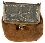 HORSE RACING THEME METAL AND LEATHER CHANGE PURSE.