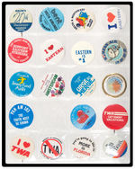 AIRLINES EXTENSIVE COLLECTION OF BUTTONS AND A FEW MISCELLANEOUS ITEMS TOTALING 140 PIECES.