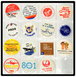 AIRLINES EXTENSIVE COLLECTION OF BUTTONS AND A FEW MISCELLANEOUS ITEMS TOTALING 140 PIECES.