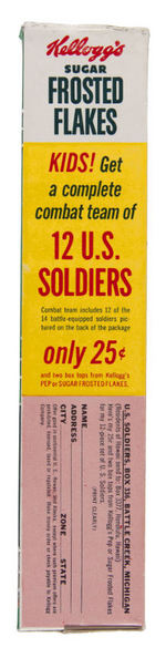 KELLOGG'S "FROSTED FLAKES" CEREAL BOX WITH "U.S. SOLDIER" PREMIUM FIGURE OFFER & FIGURE LOT.
