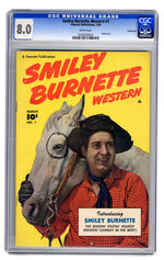 SMILEY BURNETTE WESTERN #1 MARCH 1950 CG 8.0 WHITE PAGES CARSON CITY COPY.