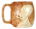 AL SMITH WITH CIGAR "HAPPY DAYS ARE HERE AGAIN" GLAZED POTTERY MUG BY STANGL.