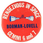 “RENDEZVOUS IN SPACE” BUTTON FOR “GEMIINI 6 AND 7.”