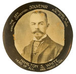 HISTORIC MEMORIAL BUTTON FOR PIONEERING 1890s FIREFIGHTER PLUS 1900 CONVENTION SOUVENIR.