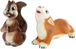 SNOW WHITE FOREST ANIMALS - RABBIT & SQUIRREL EXCEPTIONAL ZACCAGNINI CERAMIC FIGURINE PAIR.