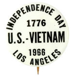 RARE ANTI-WAR LOS ANGELES BUTTON ISSUED IN CONJUNCTION WITH LBJ SPEECH APPEARANCE.