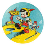 PINOCCHIO & JIMINY CRICKET BEAUTIFUL AND SCARCE “GOOD TEETH” PREMIUM BUTTON.