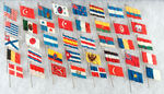 CELLULOID FLAGS ON STICKPINS COLLECTION OF 40 FROM AROUND THE WORLD.