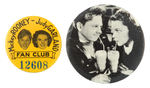 "MICKEY ROONEY - JUDY GARLAND FAN CLUB" VINTAGE LATE 30s BUTTON PLUS 1960s PORTRAIT BUTTON.