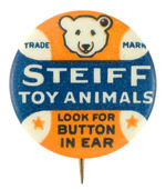 "STEIFF TOY ANIMALS" EARLY PINBACK FROM HAKE COLLECTION & CPB.