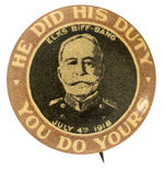 RARE DEWEY SLOGAN BUTTON FROM WORLD WAR I.