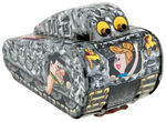 THE FLINTSTONES" BOXED TIN LITHO ROLL-OVER TANK BY LINE MAR.