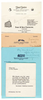 PULP MAGAZINE GROUP OF FIVE STORY REJECTION LETTERS.