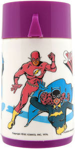 DC COMICS "SUPER FRIENDS" UNUSED METAL LUNCHBOX WITH THERMOS.